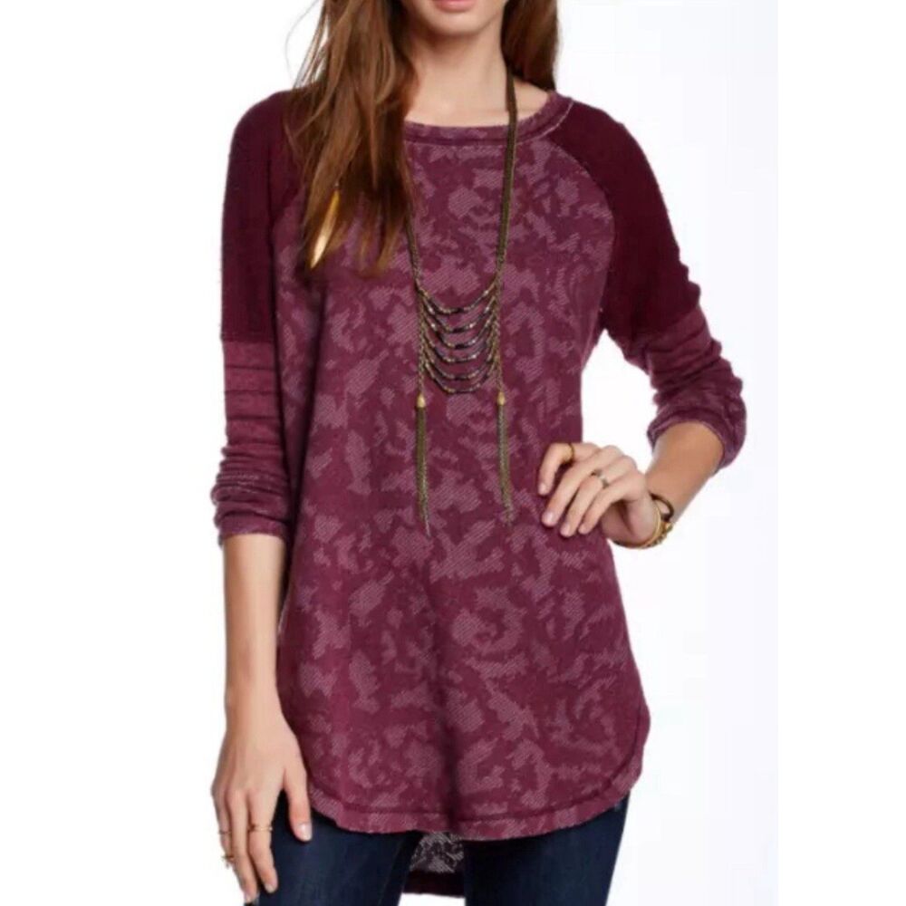 Free People Bed of Roses Jacquard Side Zip Tunic Sweatshirt Size Medium